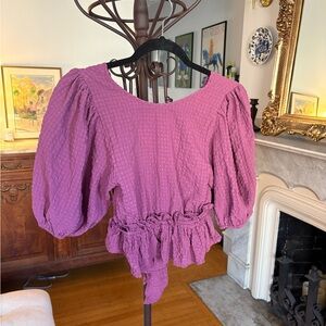 Free People Women's Textured Open Back Blouse in Mauve